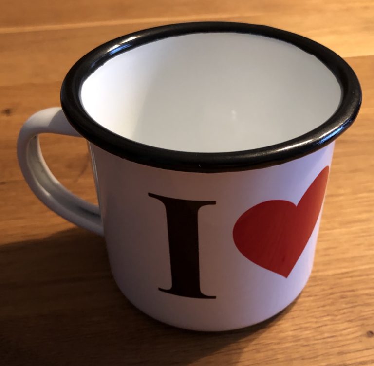 Emaille Tasse „i love NB“